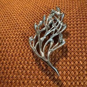 Silver Leaf Branch Pin Brooch - Sculptural Statement